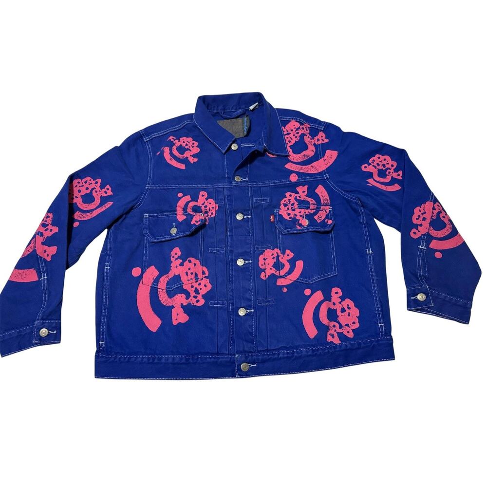 Denim Tears x Levi's x Bstroy Bright Blue Pink Denim Jacket Size XL